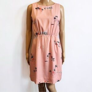 J.Crew Light Pink Tropical Resort Palm Beach Vacation Graphic Dress FLAW READ